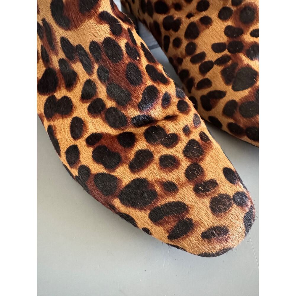 NINE WEST Leopard Print Calf Hair Booties Brown Sz 6.5 Low Heel Almond Toe - Picture 6 of 7